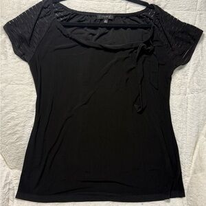 Atelier 29 Black Side-Tie Draped Blouse w/ Sheer Striped SS& Tie Detail Sz XL